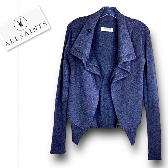 ALL SAINTS SPITALFIELDS Marled Cardigan Sweater Lambswool / Cashmere Blend Sz. 2 - Picture 1 of 10